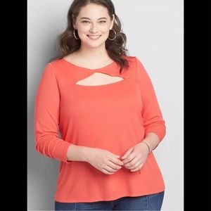Lane Bryant Size 30/32 Twist Neck Cutout Top in Color of Starfish coral